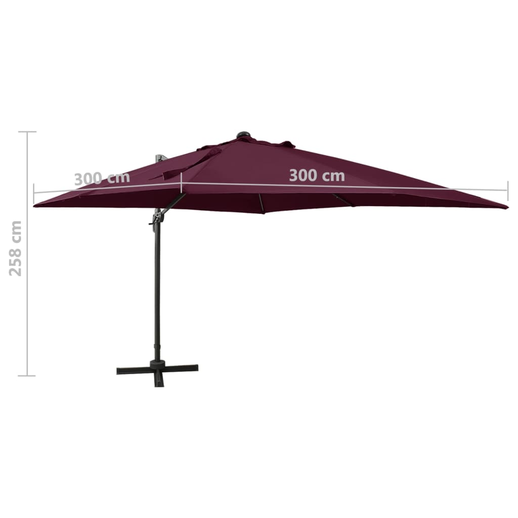 Zweefparasol met paal en LED-verlichting 300 cm bordeauxrood