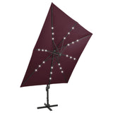 Zweefparasol met paal en LED-verlichting 300 cm bordeauxrood