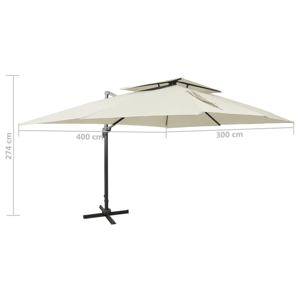 Zweefparasol met dubbel dak 400x300 cm zandkleurig