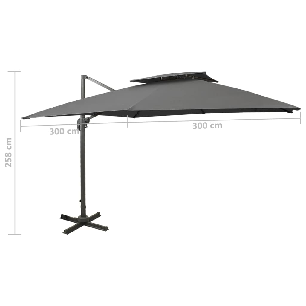 Zweefparasol met dubbel dak 300x300 cm antracietkleurig