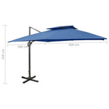 Zweefparasol met dubbel dak 300x300 cm azuurblauw