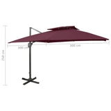 Zweefparasol met dubbel dak 300x300 cm bordeauxrood