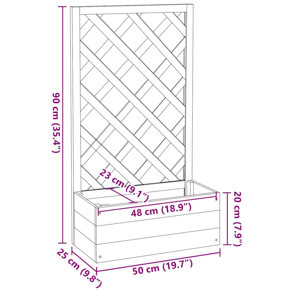 Latwerkplantenbak 50x25x90 cm massief vurenhout grijs