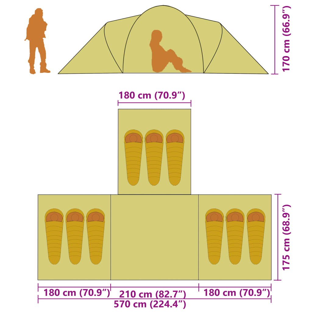 Tent 9-persoons stof grijs en oranje