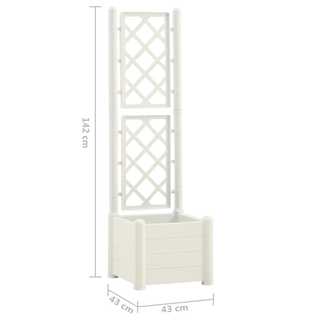 Plantenbak met latwerk 43x43x142 cm PP wit