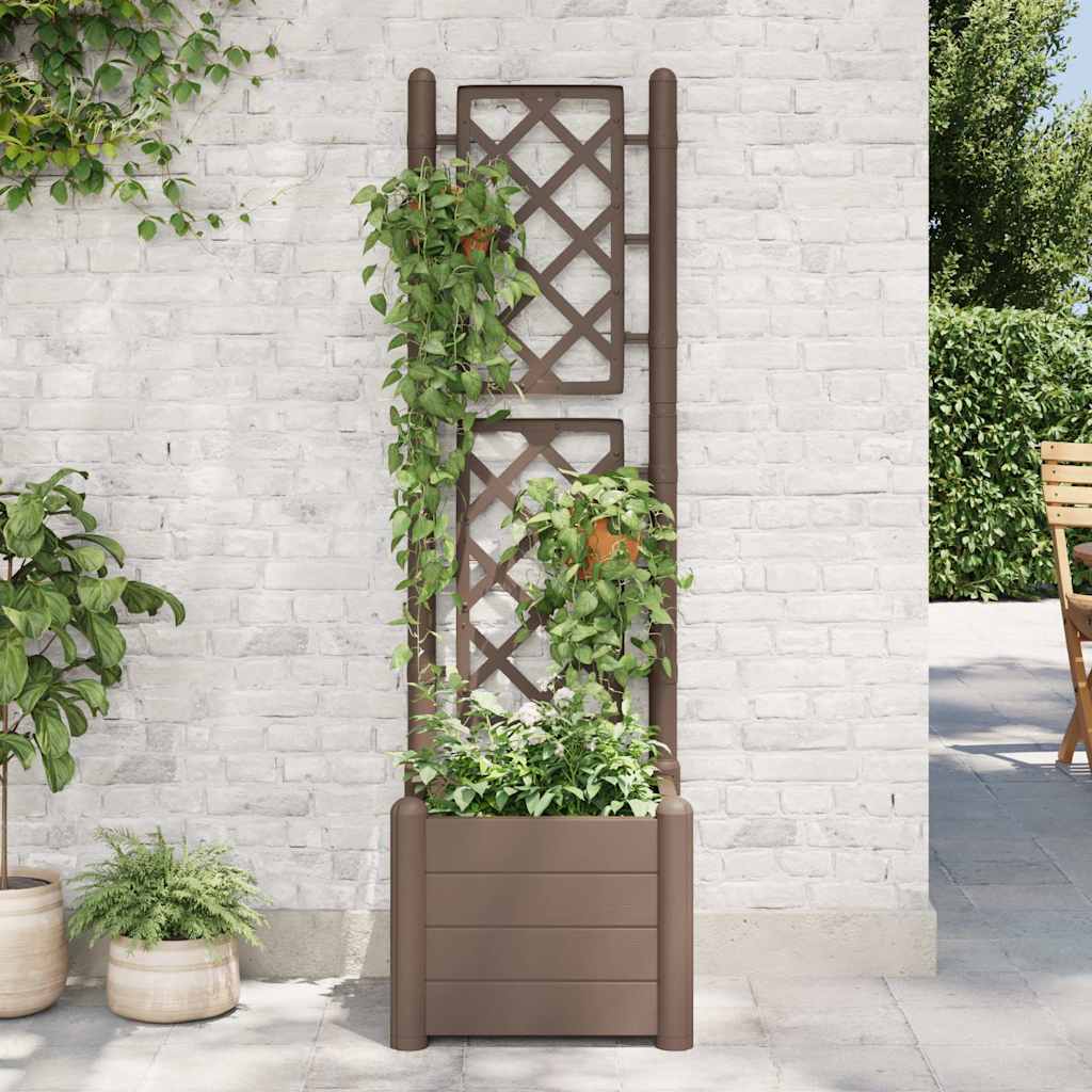 Plantenbak met latwerk 43x43x142 cm PP mokka