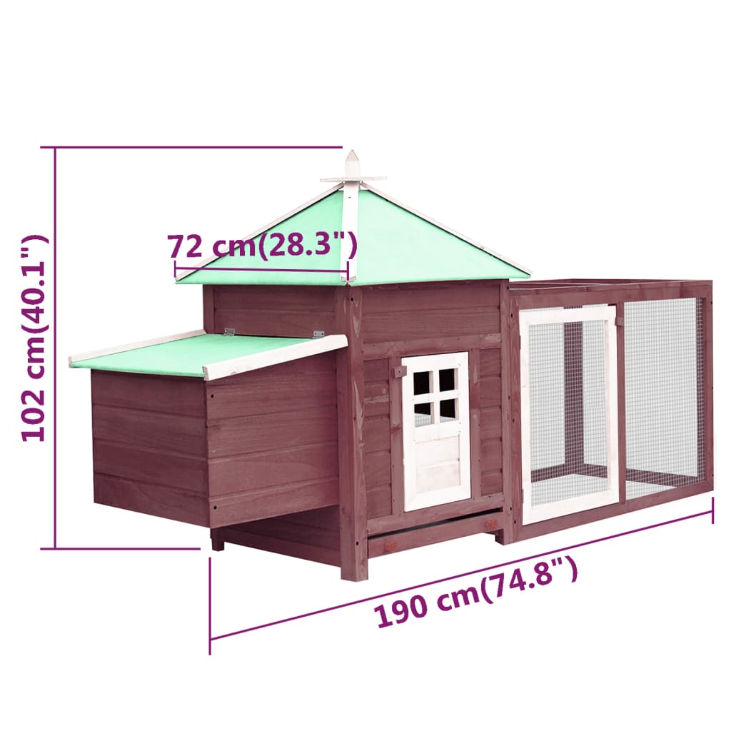 Kippenhok met nestkast 190x72x102 massief vurenhout mokkakleur