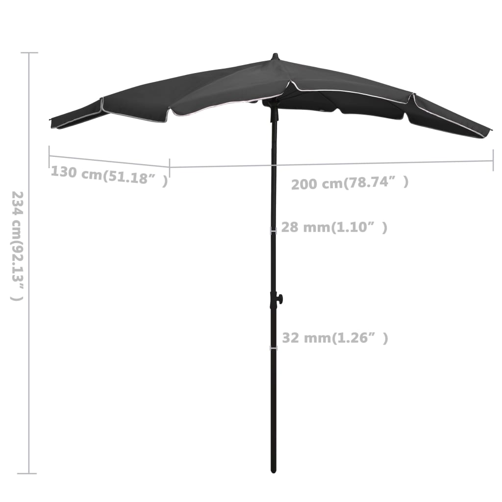 Parasol met paal 200x130 cm antracietkleurig