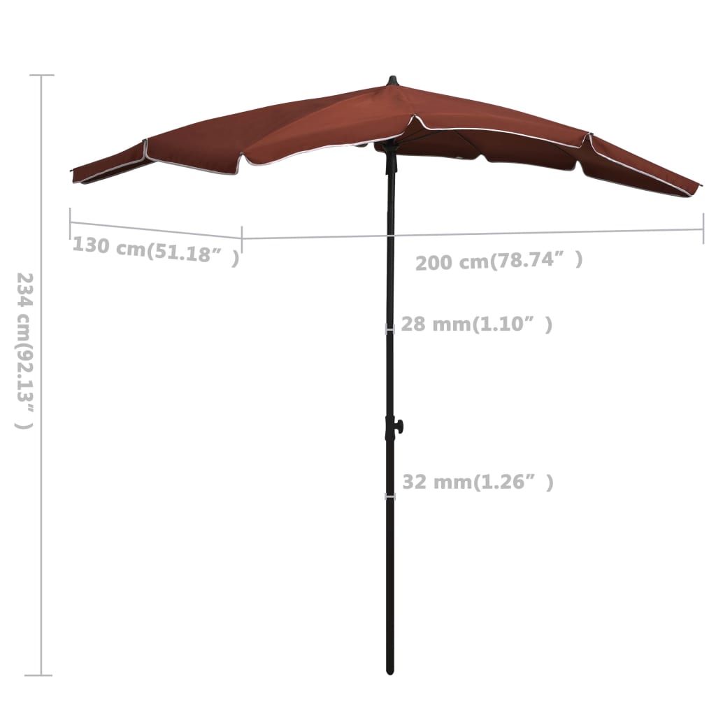 Parasol met paal 200x130 cm terracottakleurig