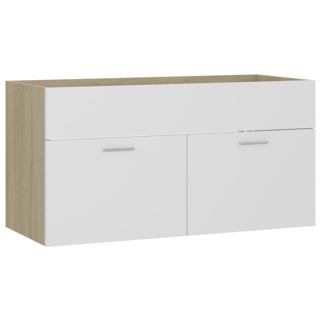 Wastafelkast 90x38,5x46 cm bewerkt hout wit en sonoma eiken - AllerleiShop