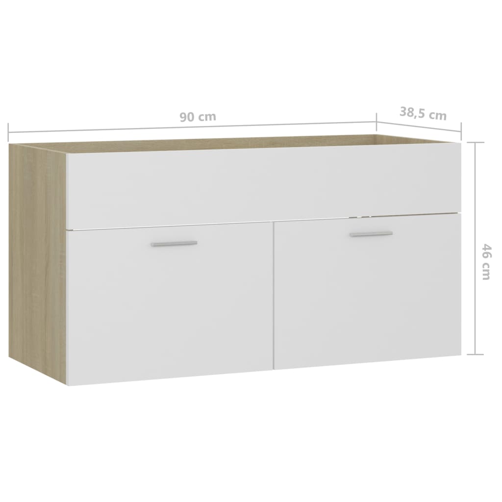 Wastafelkast 90x38,5x46 cm bewerkt hout wit en sonoma eiken - AllerleiShop