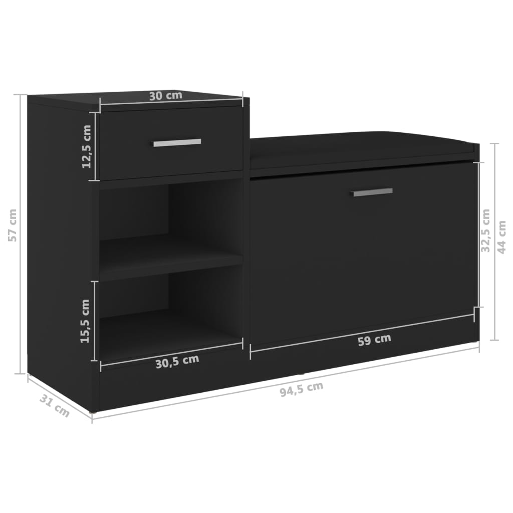 Schoenenbank 94,5x31x57 cm bewerkt hout zwart - AllerleiShop