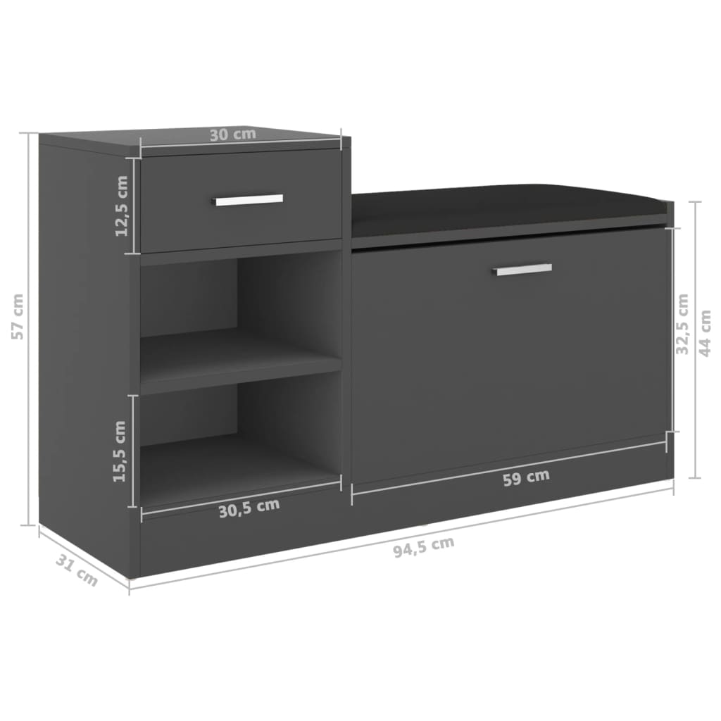 Schoenenbank 94,5x31x57 cm bewerkt hout grijs - AllerleiShop