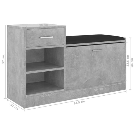 Schoenenbank 94,5x31x57 cm bewerkt hout betongrijs - AllerleiShop