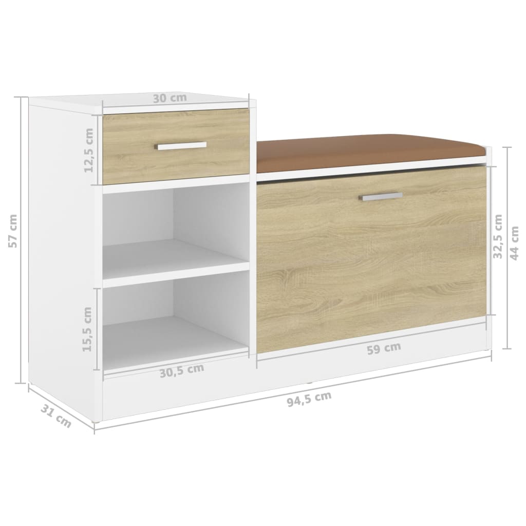 Schoenenbank 94,5x31x57 cm bewerkt hout wit sonoma eikenkleurig - AllerleiShop