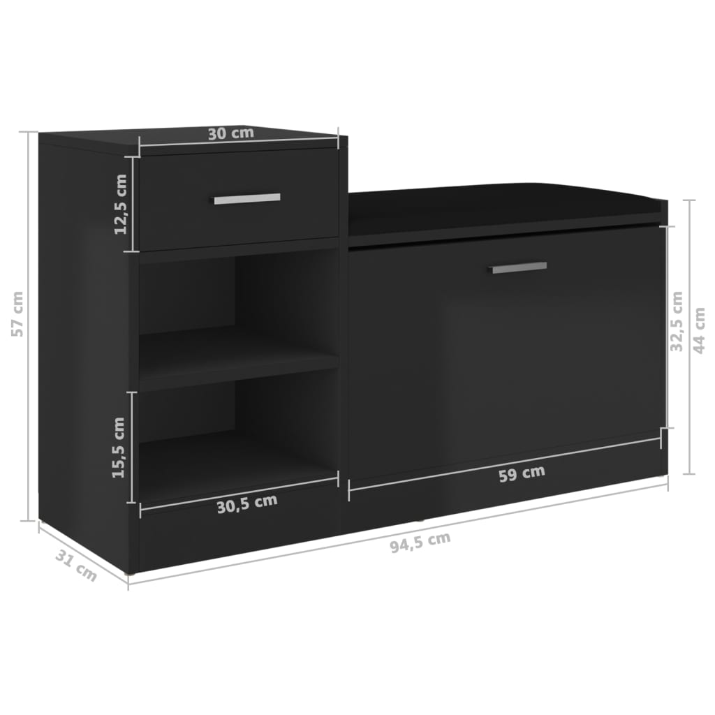 Schoenenbank 94,5x31x57 cm bewerkt hout hoogglans zwart - AllerleiShop