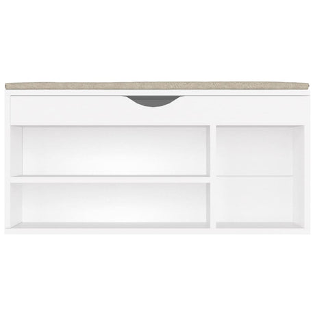 Schoenenbank met kussen 104x30x49 cm bewerkt hout wit - AllerleiShop