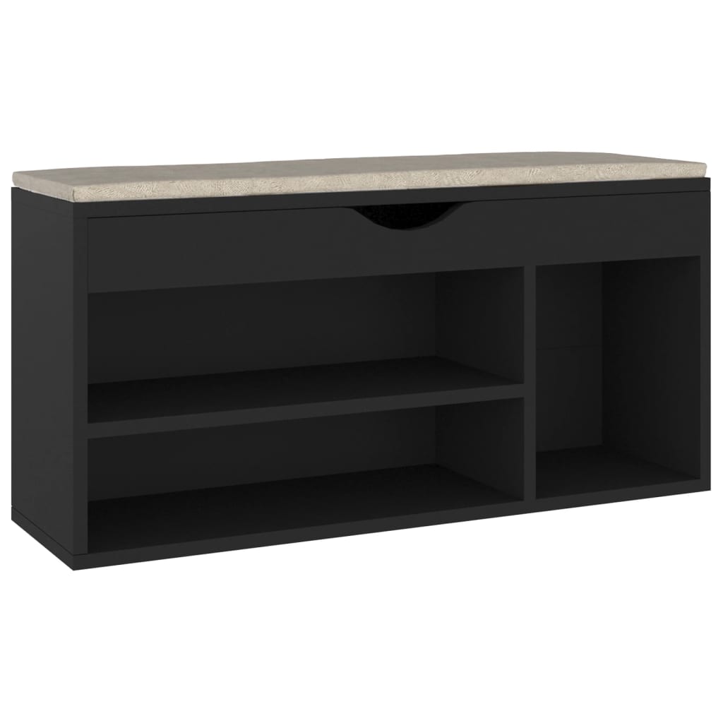 Schoenenbank met kussen 104x30x49 cm bewerkt hout zwart - AllerleiShop