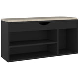 Schoenenbank met kussen 104x30x49 cm bewerkt hout zwart - AllerleiShop