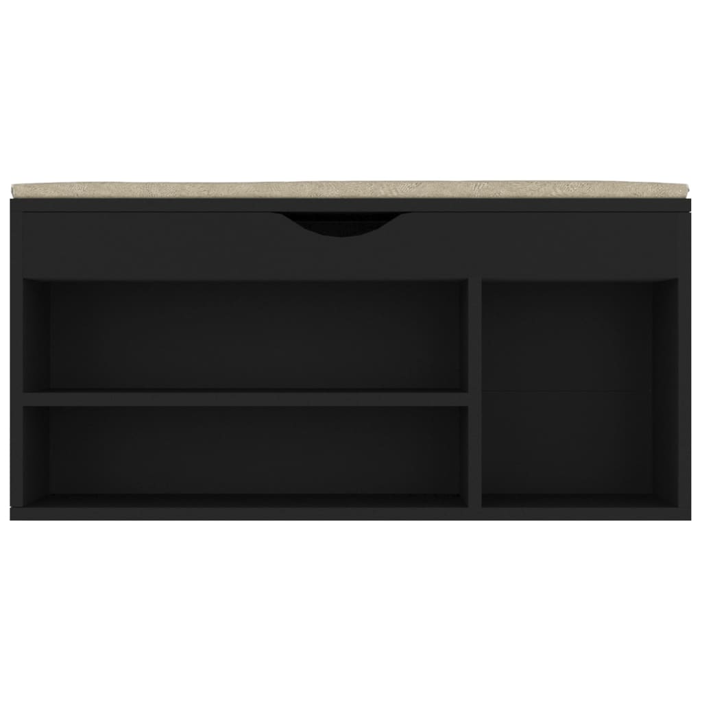 Schoenenbank met kussen 104x30x49 cm bewerkt hout zwart - AllerleiShop