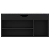 Schoenenbank met kussen 104x30x49 cm bewerkt hout zwart - AllerleiShop