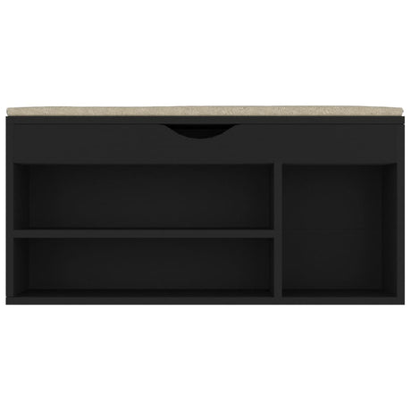 Schoenenbank met kussen 104x30x49 cm bewerkt hout zwart - AllerleiShop