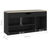 Schoenenbank met kussen 104x30x49 cm bewerkt hout zwart - AllerleiShop