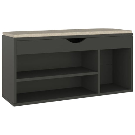 Schoenenbank met kussen 104x30x49 cm bewerkt hout grijs - AllerleiShop