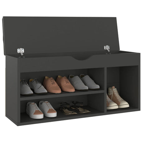 Schoenenbank met kussen 104x30x49 cm bewerkt hout grijs - AllerleiShop