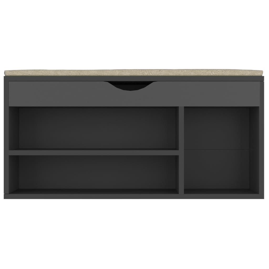 Schoenenbank met kussen 104x30x49 cm bewerkt hout grijs - AllerleiShop