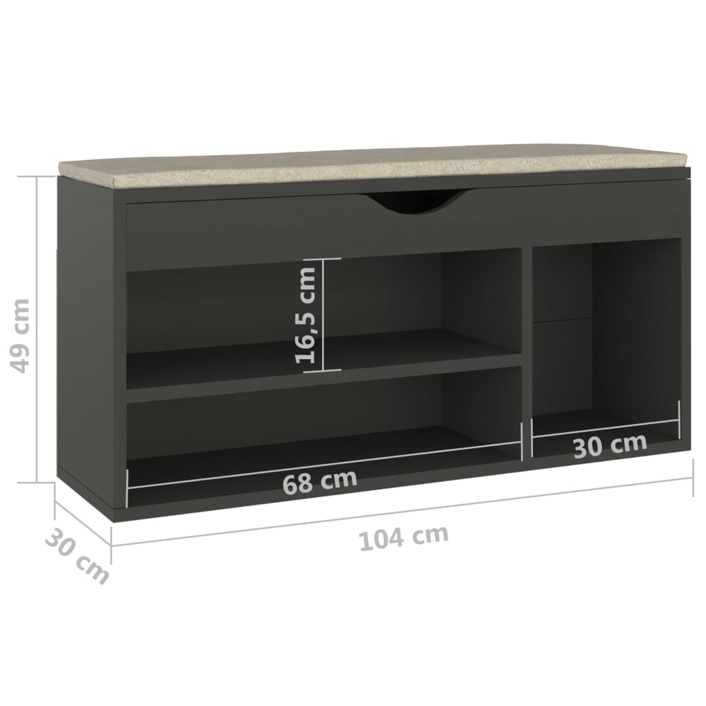 Schoenenbank met kussen 104x30x49 cm bewerkt hout grijs - AllerleiShop