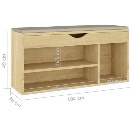 Schoenenbank met kussen 104x30x49 cm bewerkt hout sonoma eiken - AllerleiShop