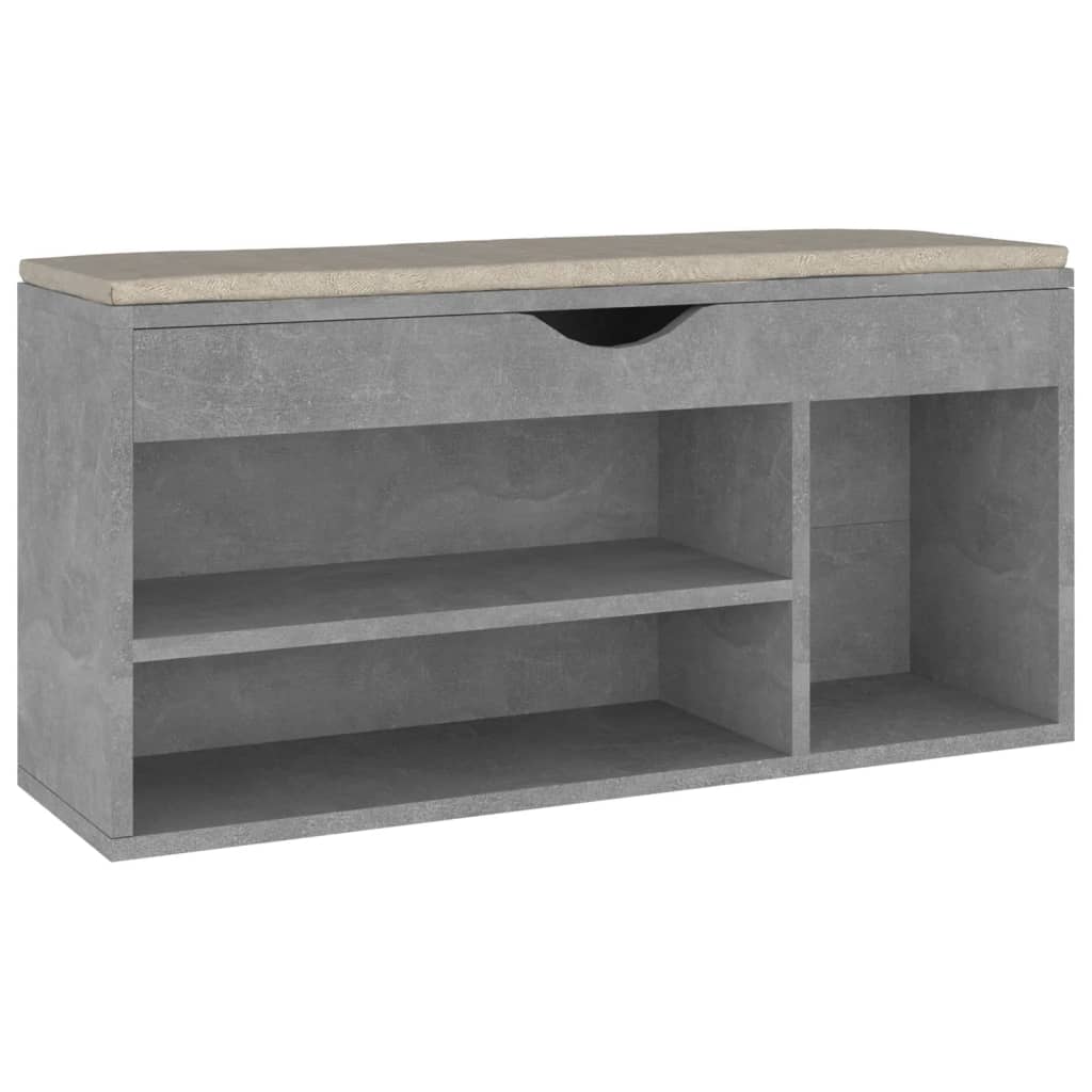 Schoenenbank met kussen 104x30x49 cm bewerkt hout betongrijs - AllerleiShop