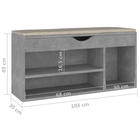 Schoenenbank met kussen 104x30x49 cm bewerkt hout betongrijs - AllerleiShop