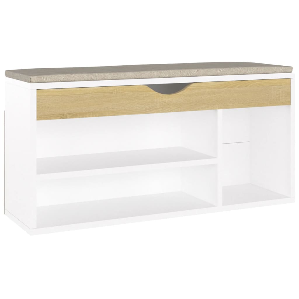 Schoenenbank en kussen 104x30x49 cm hout wit sonoma eiken - AllerleiShop