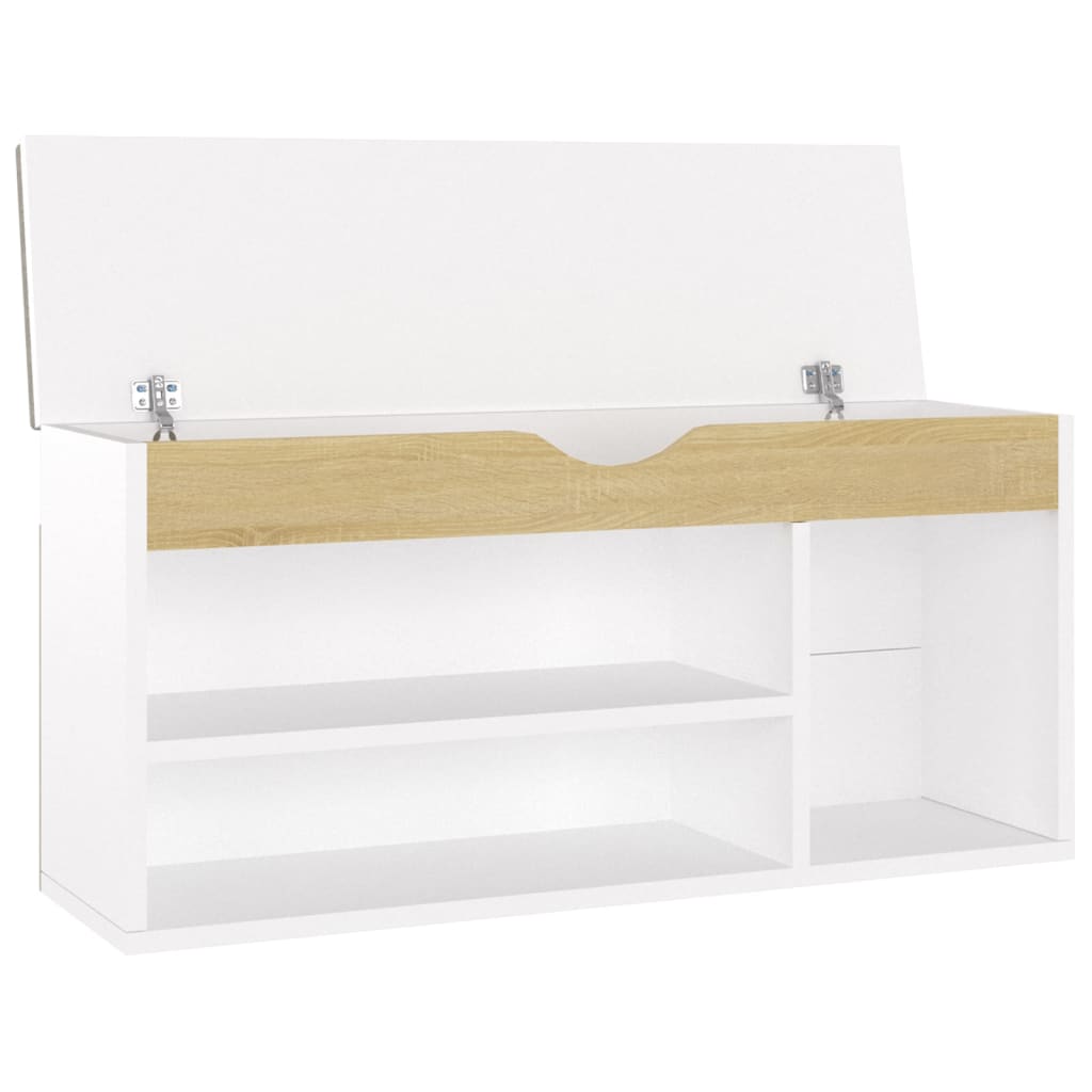 Schoenenbank en kussen 104x30x49 cm hout wit sonoma eiken - AllerleiShop