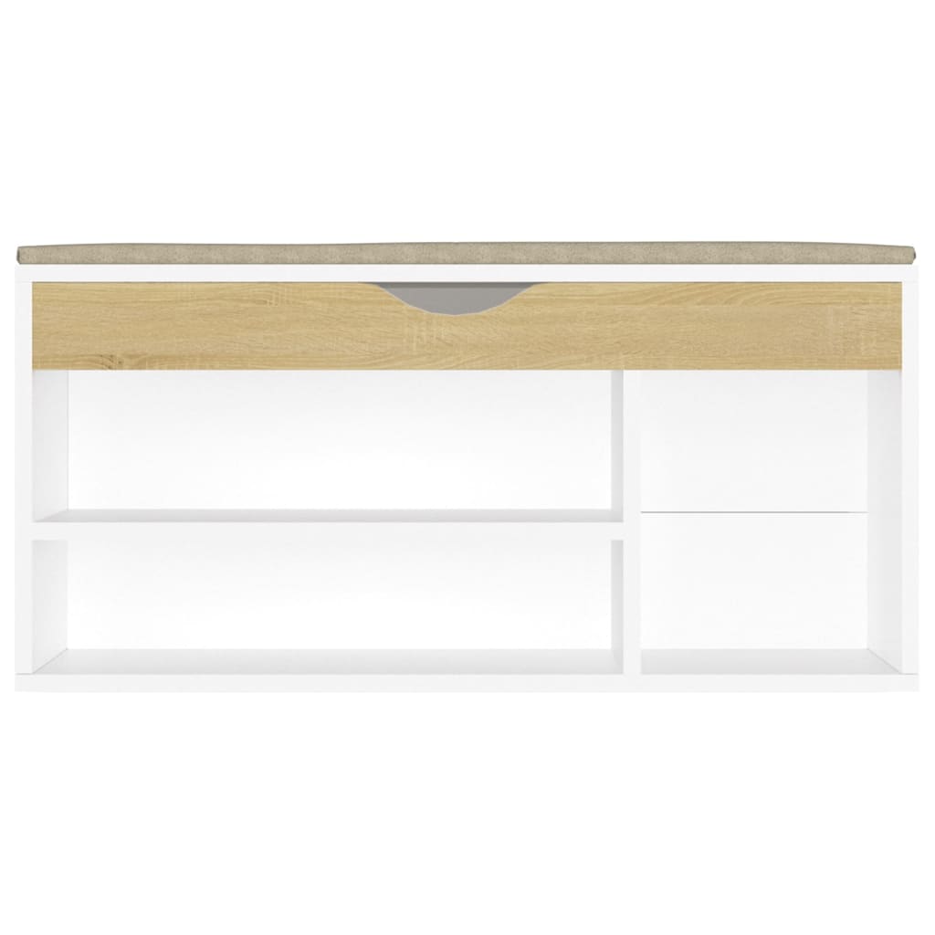 Schoenenbank en kussen 104x30x49 cm hout wit sonoma eiken - AllerleiShop