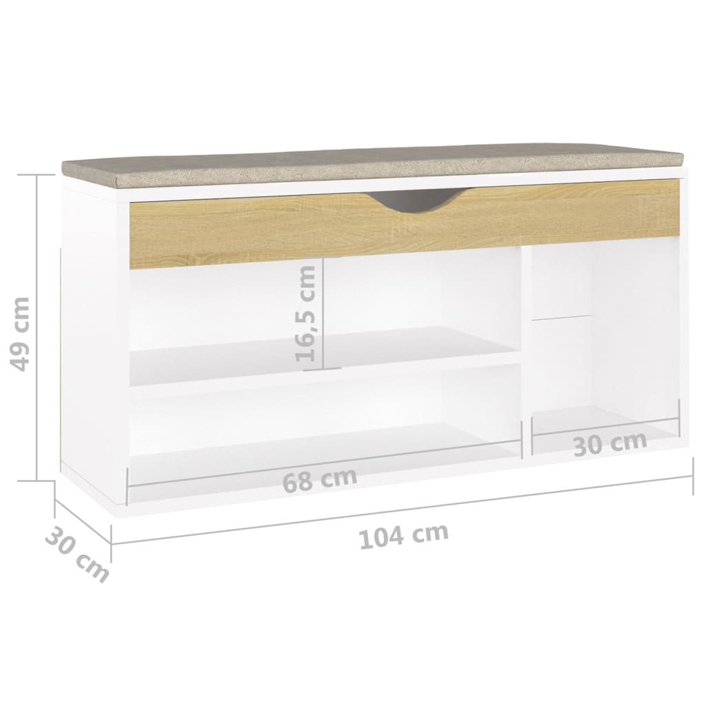 Schoenenbank en kussen 104x30x49 cm hout wit sonoma eiken - AllerleiShop