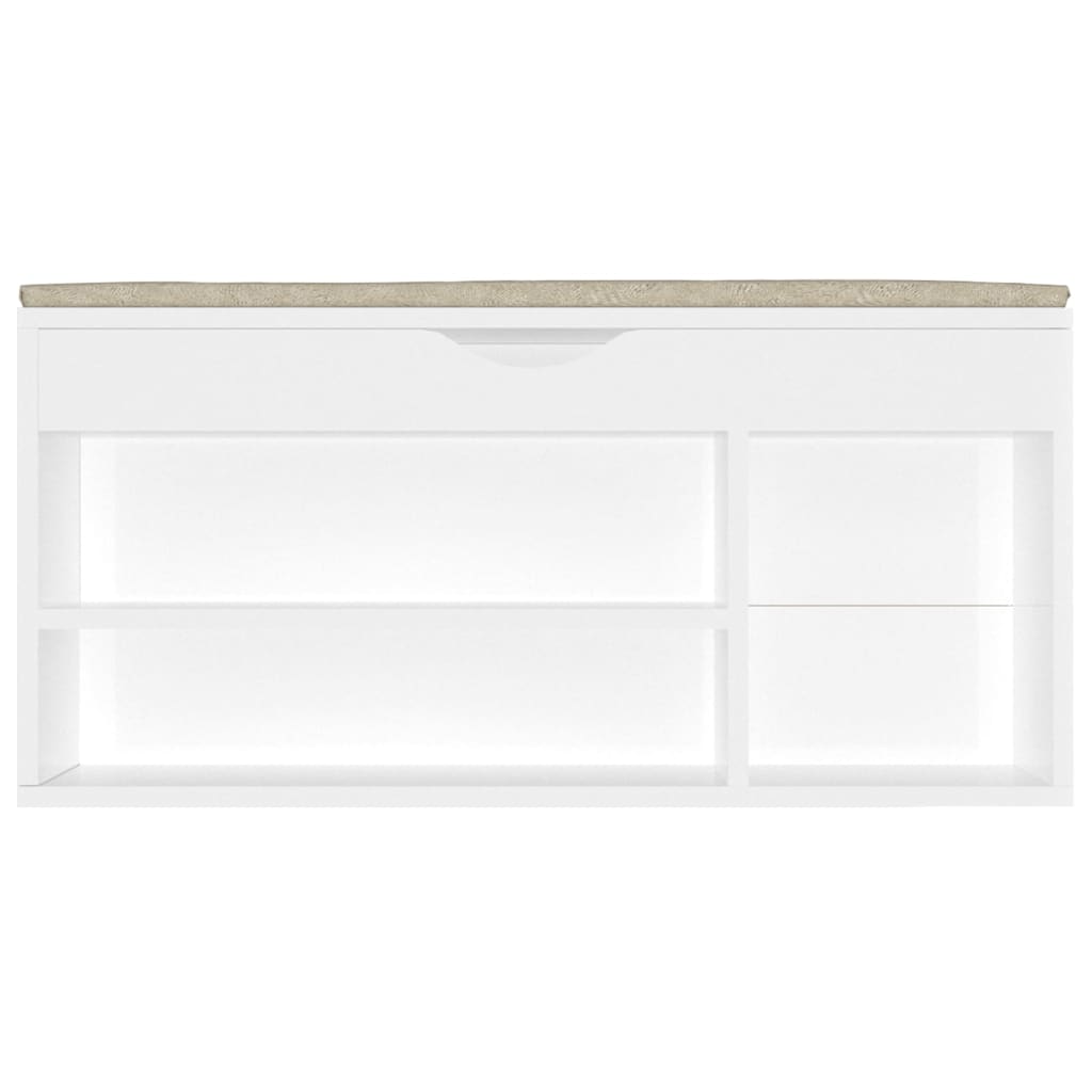 Schoenenbank met kussen 104x30x49 cm bewerkt hout hoogglans wit - AllerleiShop