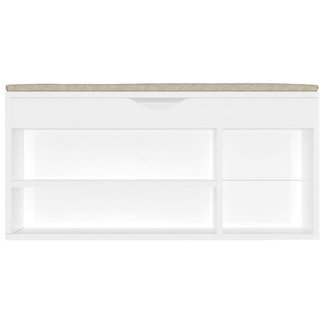 Schoenenbank met kussen 104x30x49 cm bewerkt hout hoogglans wit - AllerleiShop