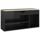 Schoenenbank met kussen 104x30x49 cm hout hoogglans zwart - AllerleiShop