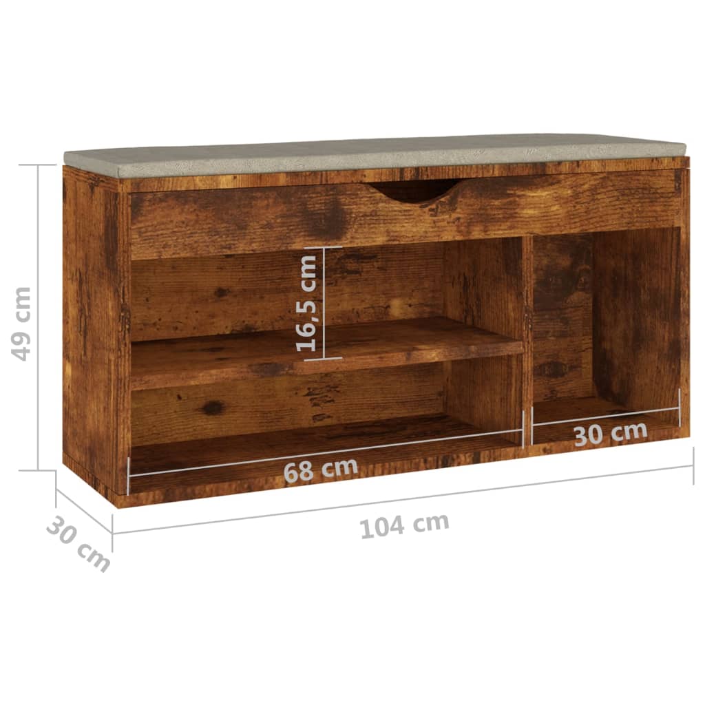 Schoenenbank met kussen 104x30x49 cm bewerkt hout gerookt eiken - AllerleiShop