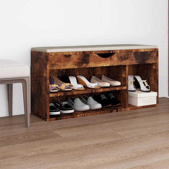 Schoenenbank met kussen 104x30x49 cm bewerkt hout gerookt eiken - AllerleiShop