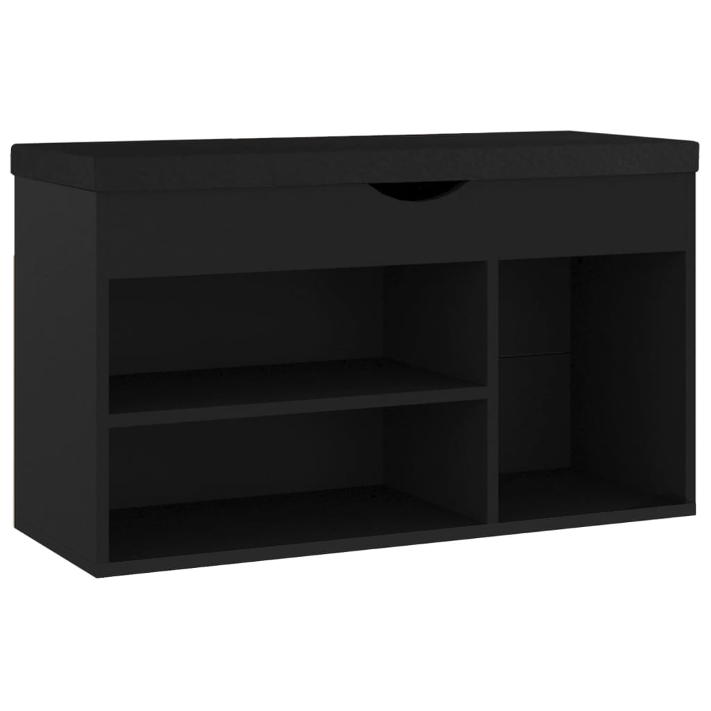 Schoenenbank met kussen 80x30x47 cm bewerkt hout zwart - AllerleiShop