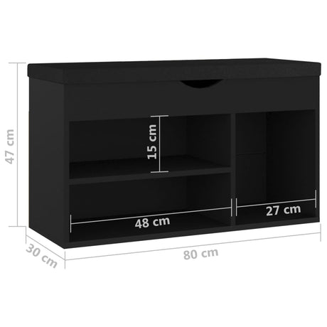 Schoenenbank met kussen 80x30x47 cm bewerkt hout zwart - AllerleiShop