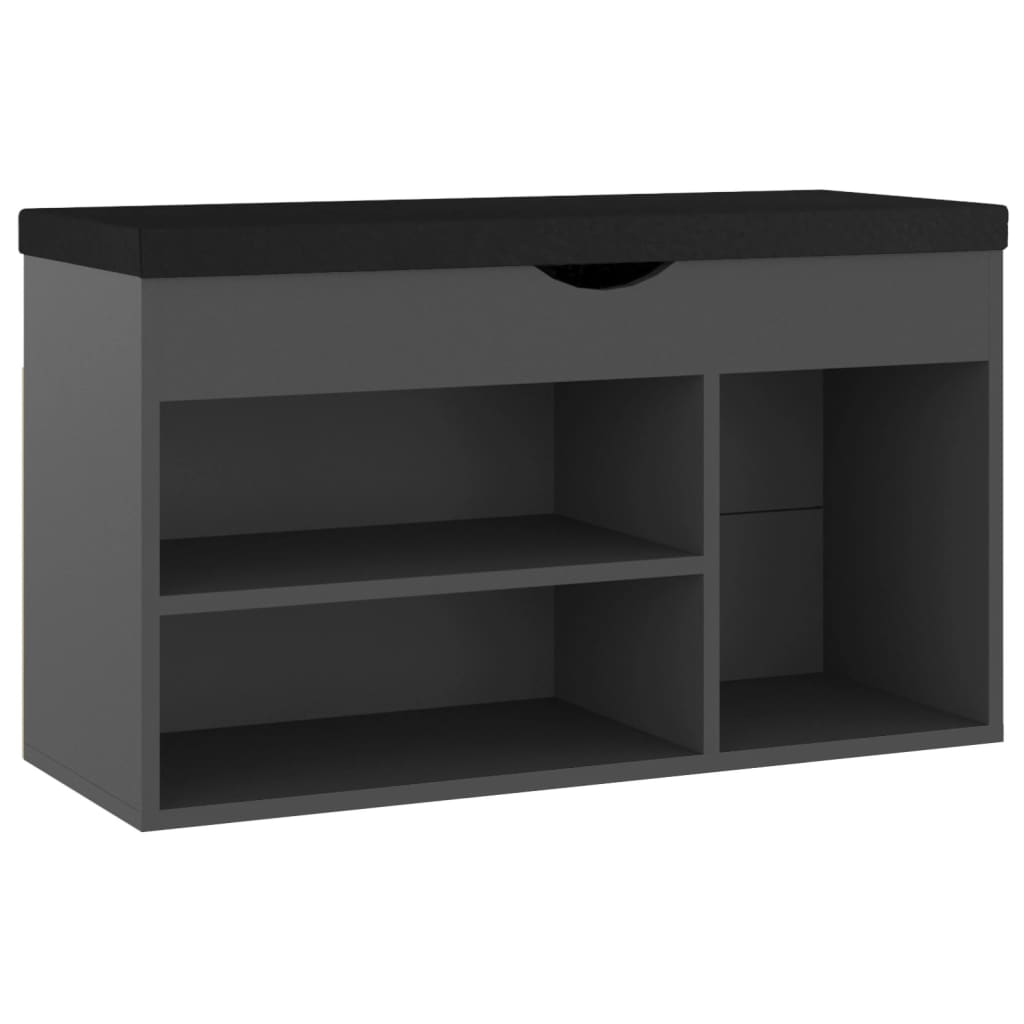 Schoenenbank met kussen 80x30x47 cm bewerkt hout grijs - AllerleiShop