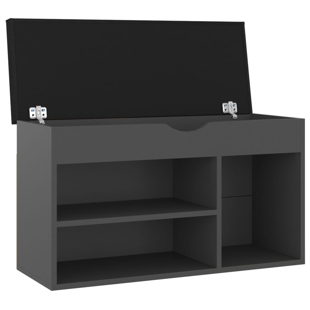 Schoenenbank met kussen 80x30x47 cm bewerkt hout grijs - AllerleiShop