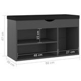 Schoenenbank met kussen 80x30x47 cm bewerkt hout grijs - AllerleiShop