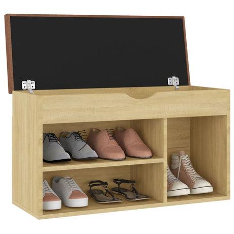 Schoenenbank met kussen 80x30x47 cm bewerkt hout sonoma eiken - AllerleiShop