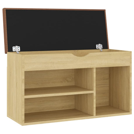 Schoenenbank met kussen 80x30x47 cm bewerkt hout sonoma eiken - AllerleiShop